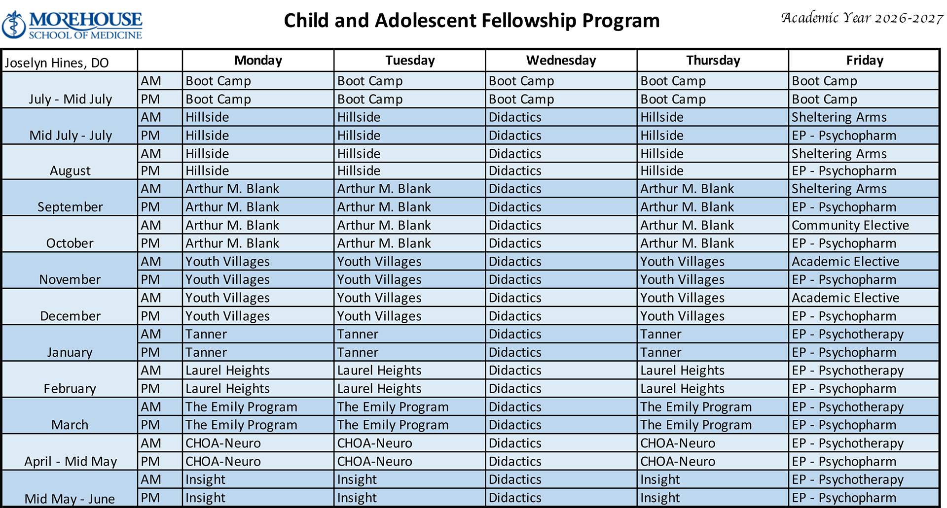 Fellow 1 PGY4 Schedule