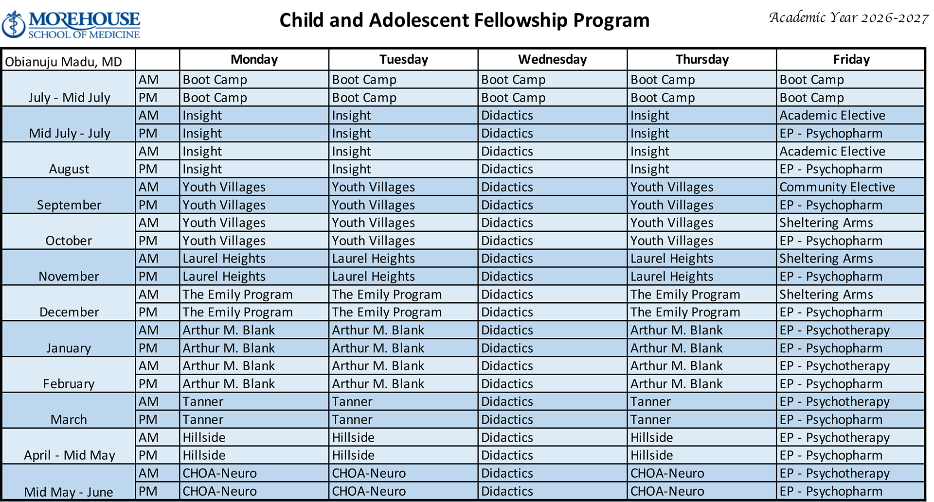 Fellow 2 PGY4 Schedule