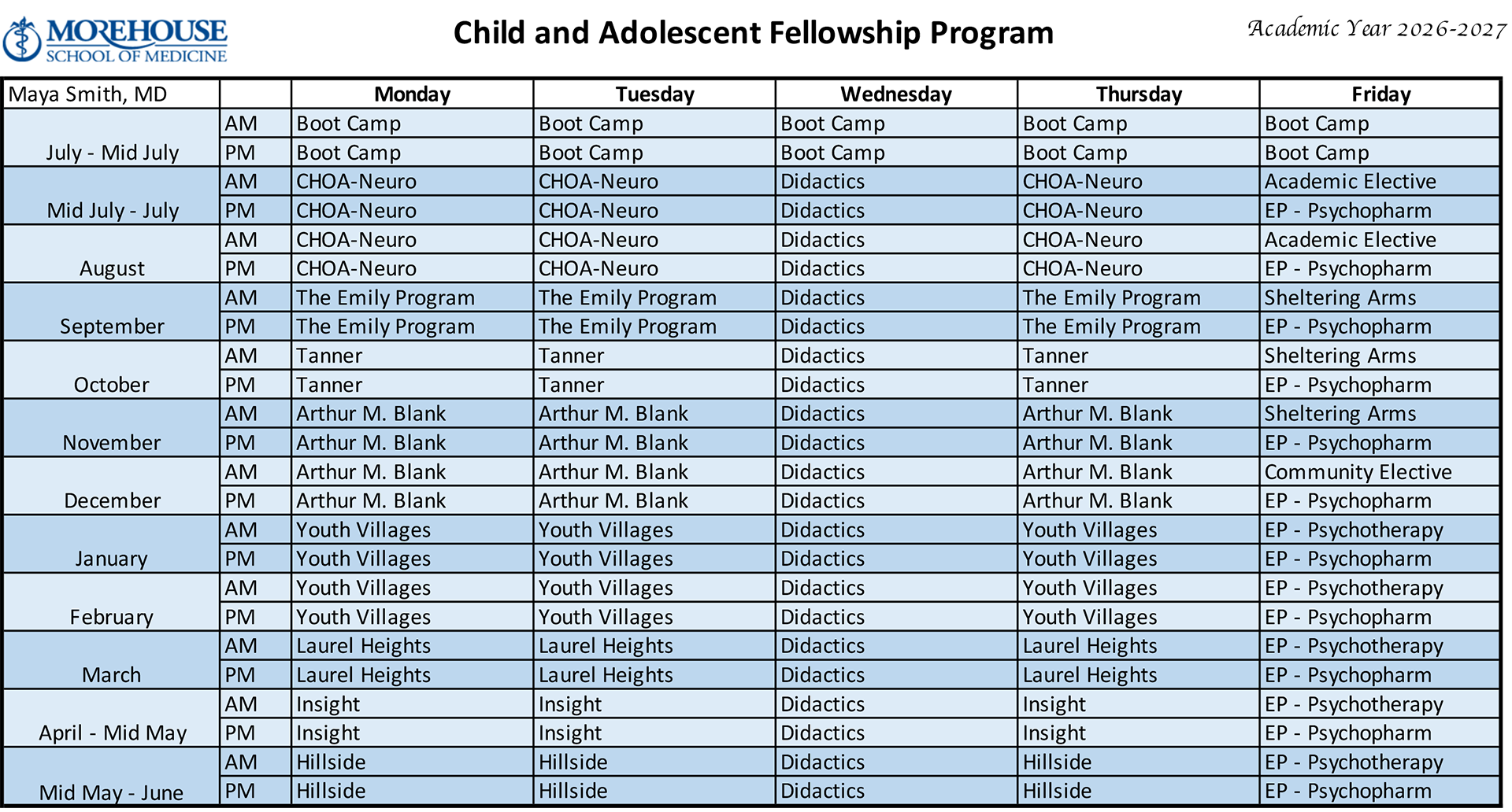 Fellow 3 PGY4 Schedule