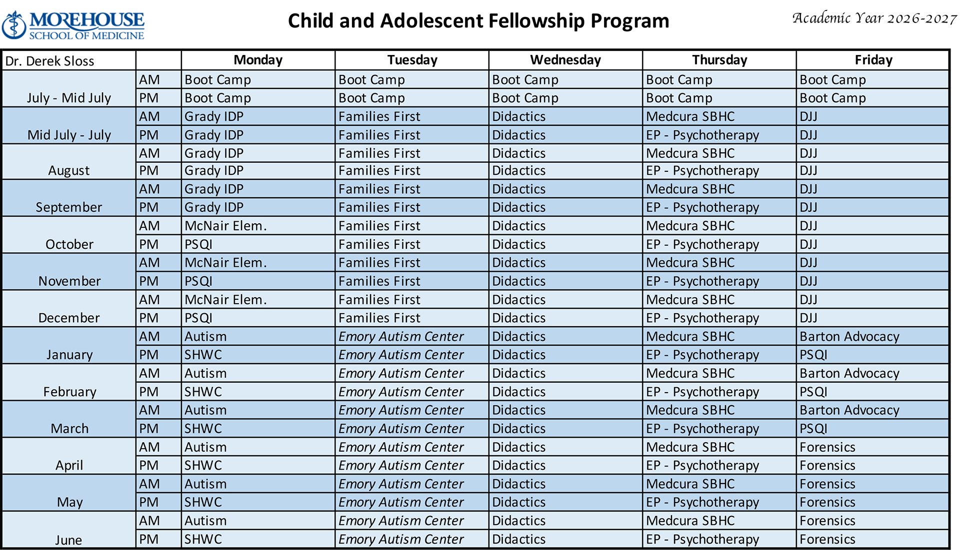 Fellow 1 PGY5 Schedule