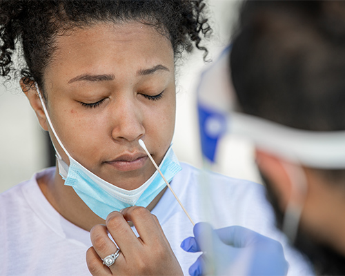 a doctor swabs a girl's nose