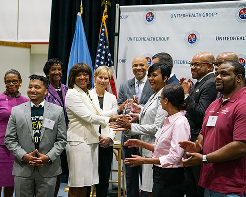 Atlanta Mayor Keisha Lance Bottoms, MSM Trustee Rep. Calvin Smyre and Metro Atlanta Chamber’s Deisha Galberth joined AUC Presidents to announce the Data Science Initiative partnership with UnitedHealth Group