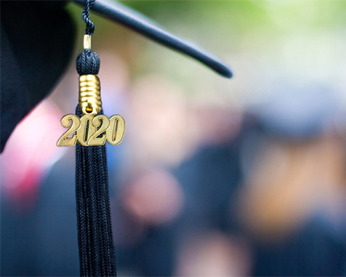 a 2020 tassel on a graduation cap