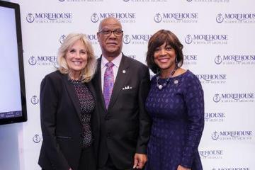 Dr. Jill Biden, MSM Board Member and Georgia State Representative Calvin Smyre, and MSM President and Dean Valerie Montgomery Rice, M.D.