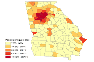 a map showing the population density in Georgia counties