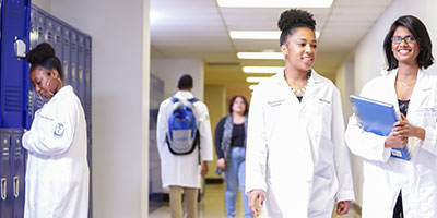 medical students wearing lab coats